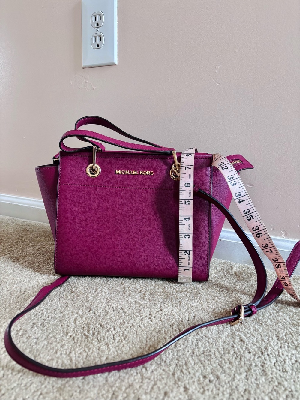 Michael Kors Magenta Crossbody Tote with Gold Hardware